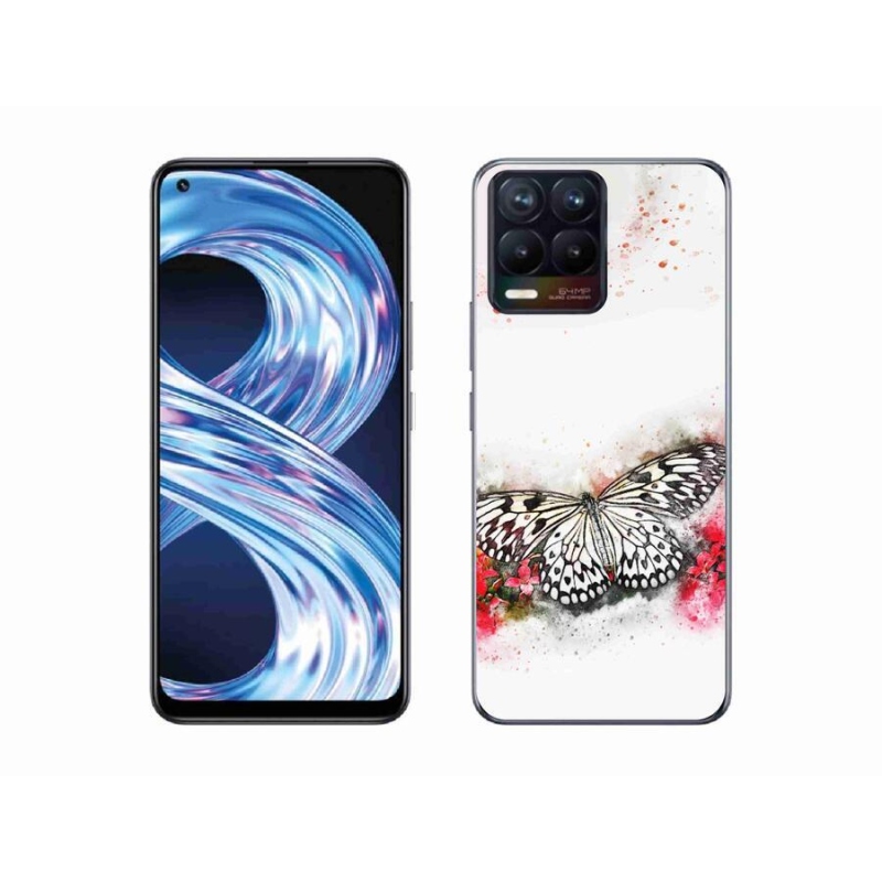 Gél borítás mmCase a Realme 8 4G-hez - fekete-fehér pillangó