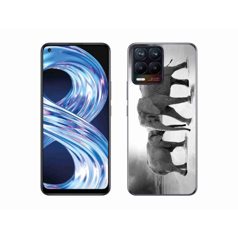 Gél borítás mmCase a Realme 8 Pro-hoz - fekete és fehér elefántok