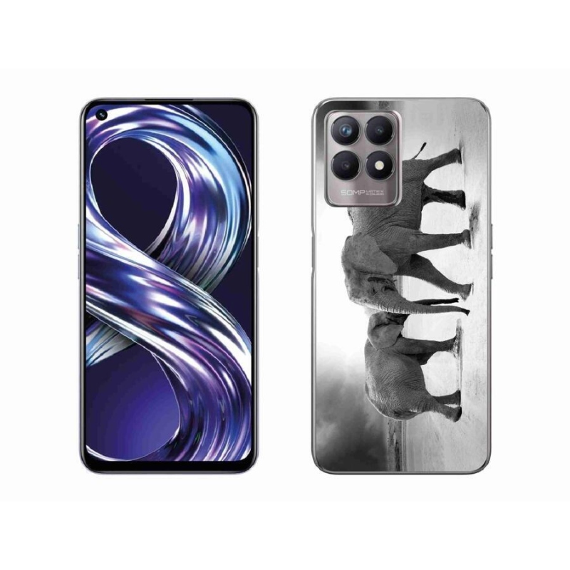Gél borítás mmCase a Realme 8i készülékhez - fekete és fehér elefántok