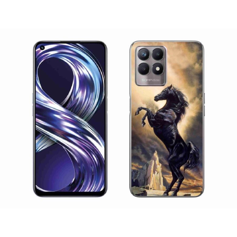 Zselés borítás mmCase a Realme 8i készülékhez - fekete rajzfilm ló