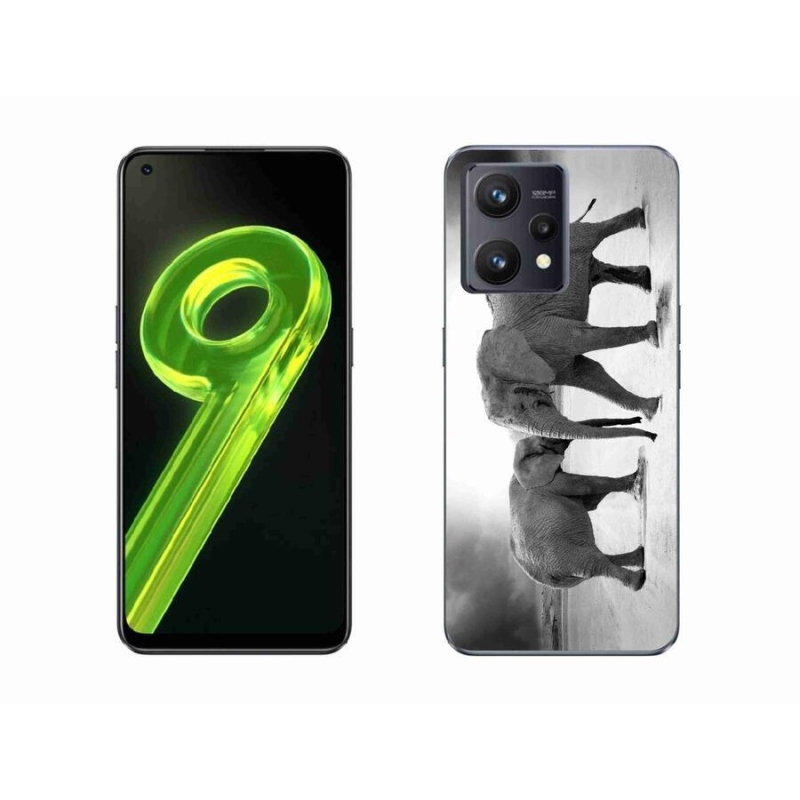Gél borítás mmCase a Realme 9 4G készülékhez - fekete és fehér elefántok