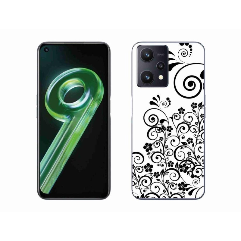 Gél borítás mmCase a Realme 9 5G készülékhez - fekete-fehér virágminták