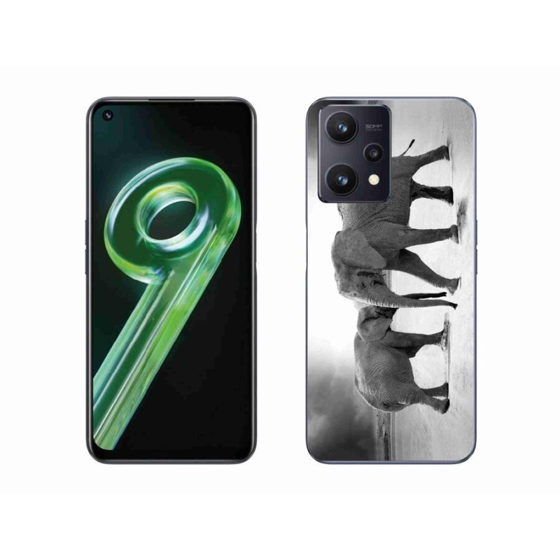 Gél borítás mmCase a Realme 9 5G készülékhez - fekete és fehér elefántok