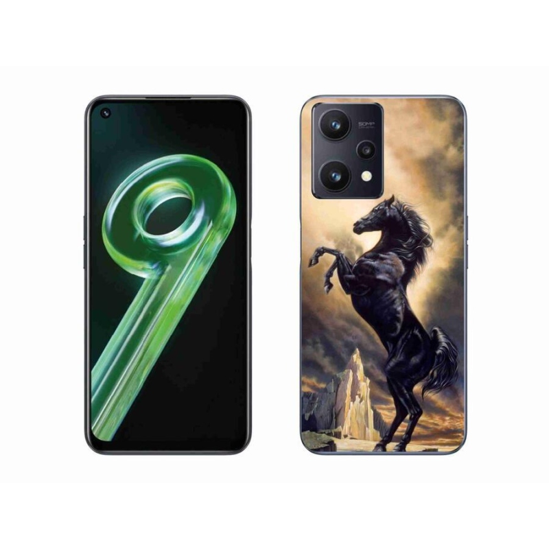 Gél borítás mmCase a Realme 9 5G készülékhez - fekete rajzfilm ló