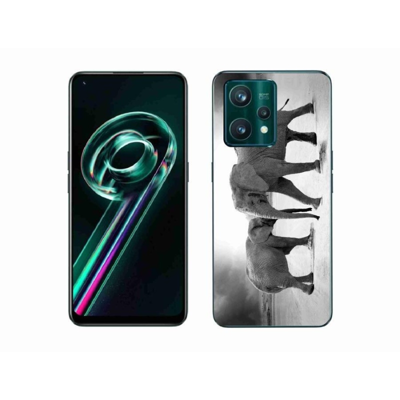 Gél borítás mmCase a Realme 9 Pro+ 5G készülékhez - fekete és fehér elefántok