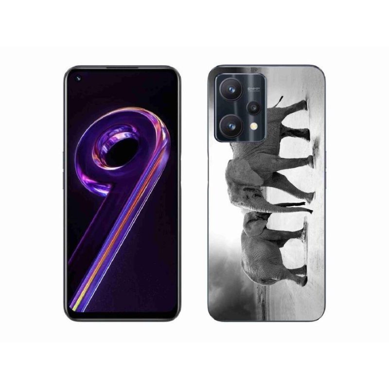 Gél borítás mmCase a Realme 9 Pro 5G készülékhez - fekete és fehér elefántok