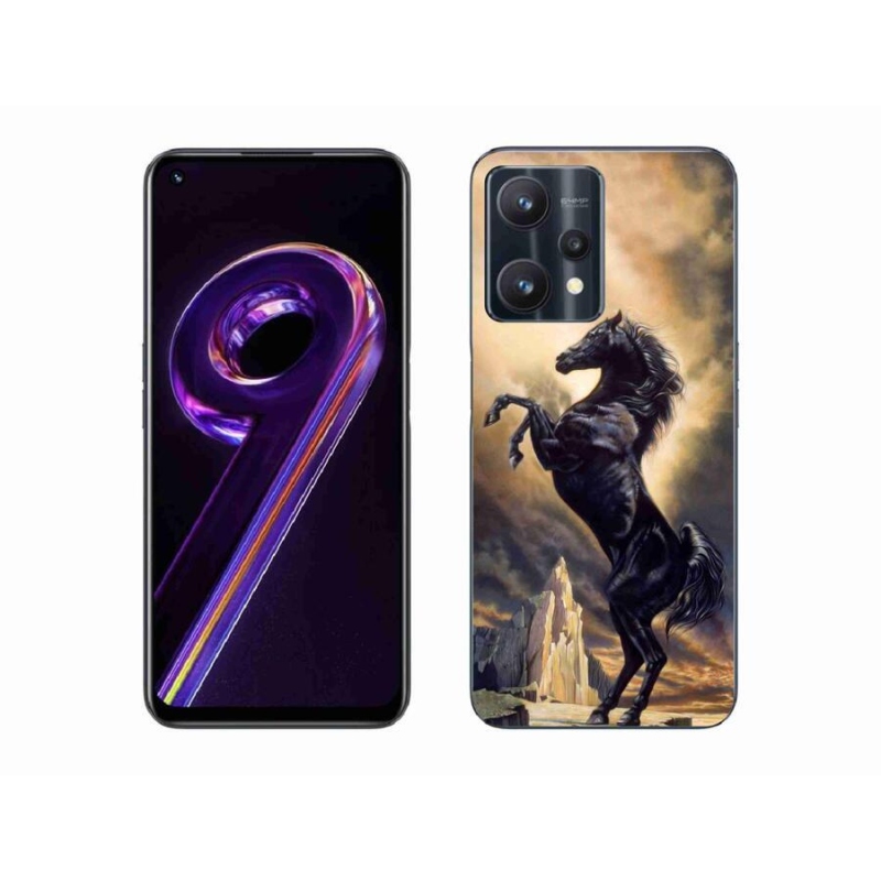 Gél borítás mmCase a Realme 9 Pro 5G számára - fekete rajzfilm ló