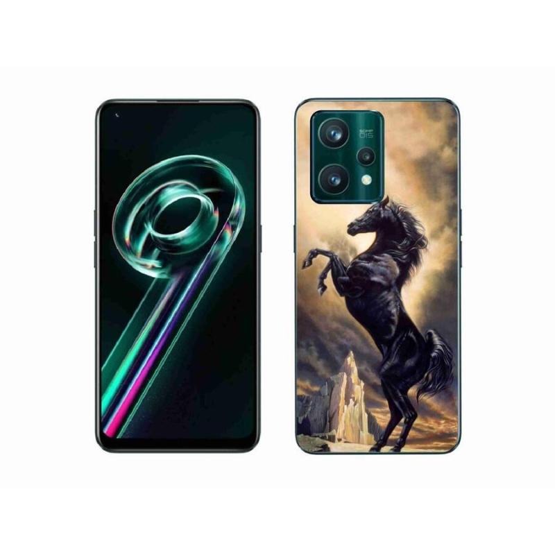Gél borítás mmCase a Realme 9 Pro+ 5G számára - fekete rajzfilm ló