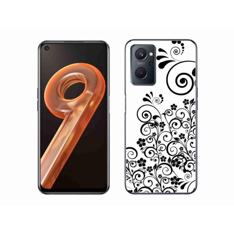 Gél borítás mmCase mobilhoz Realme 9i - fekete-fehér virágminták