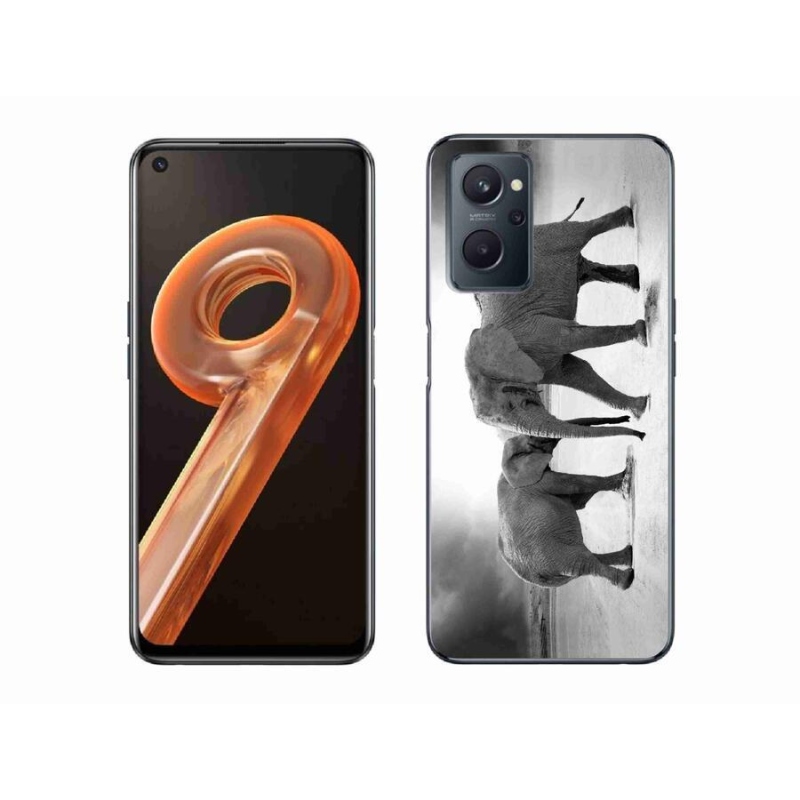 Gél borítás mmCase a Realme 9i készülékhez - fekete és fehér elefántok