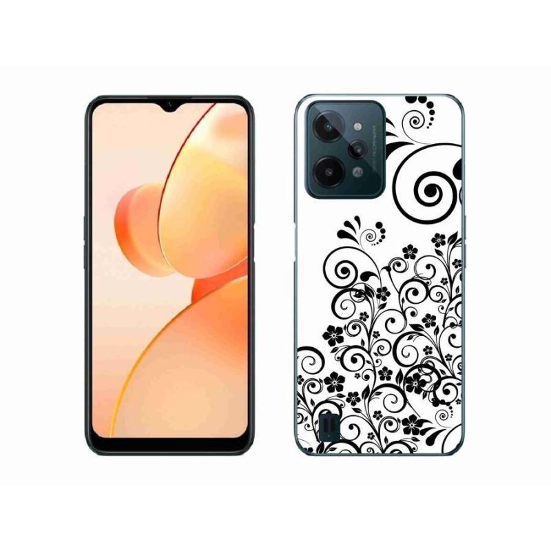 Gél borító mmCase mobilhoz Realme C31 - fekete-fehér virágmintás borítás