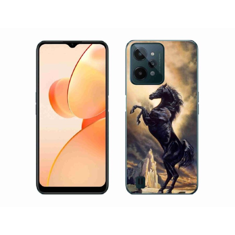 Zselés borító mmCase mobilhoz Realme C31 - fekete rajzfilm ló