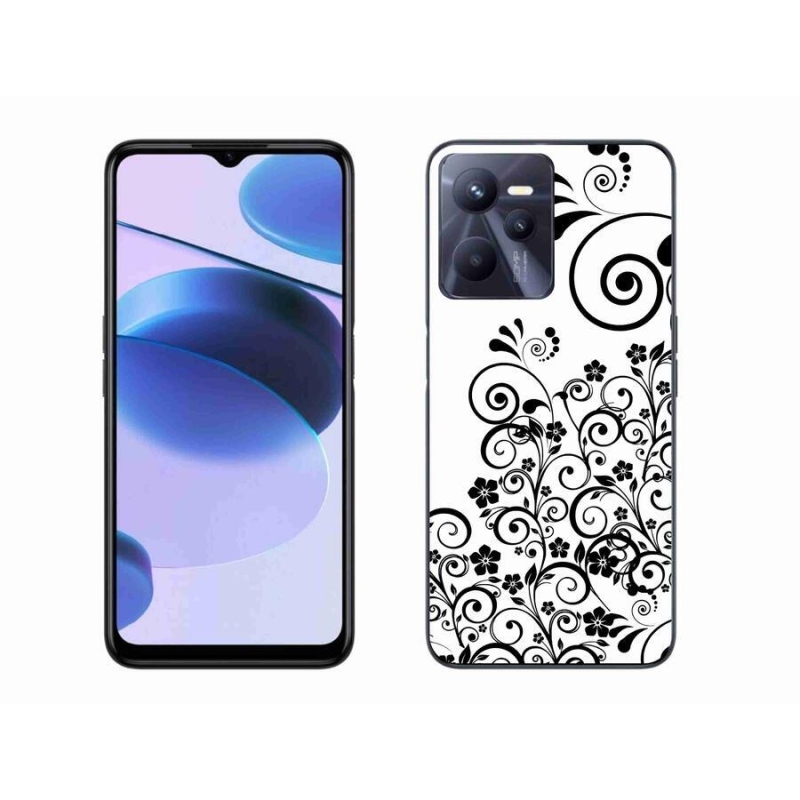 Gél borító mmCase mobilhoz Realme C35 - fekete-fehér virágmintás borítás