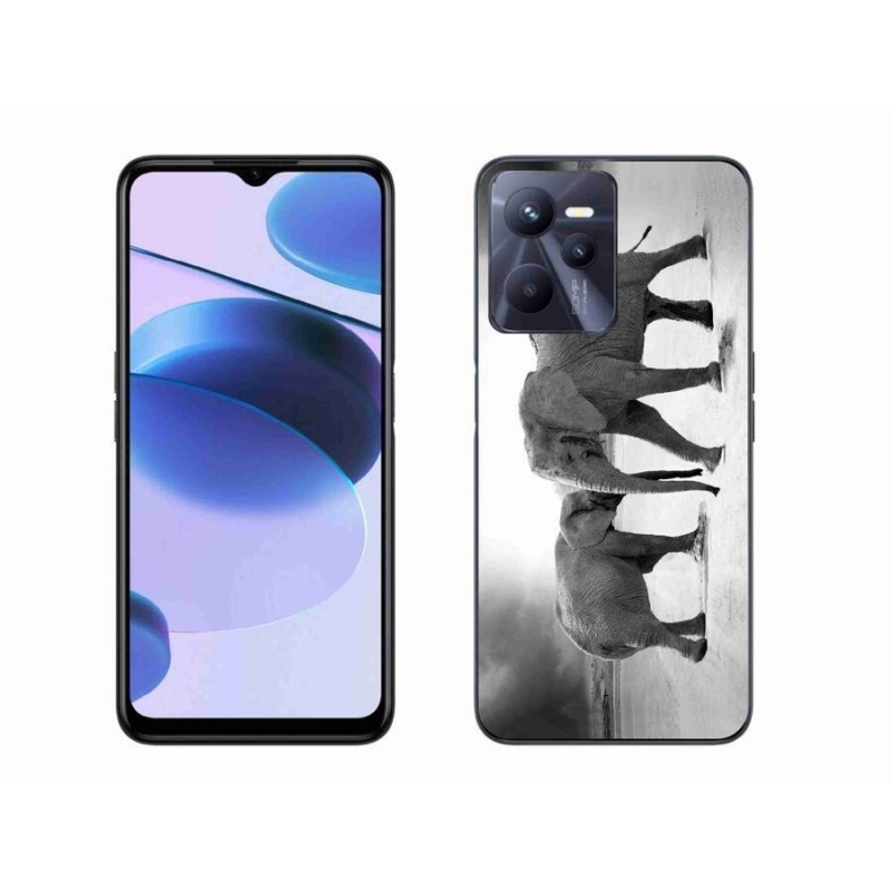 Gél borító mmCase mobilhoz Realme C35 - fekete és fehér elefántok