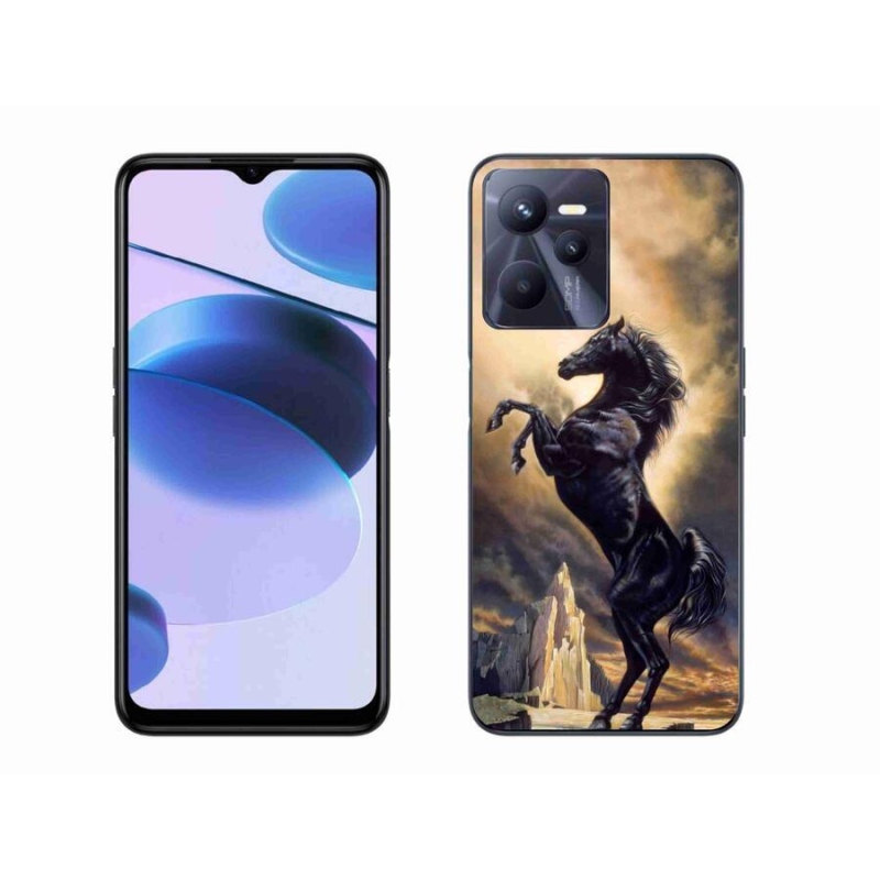 Gél borító mmCase a Realme C35 készülékhez - fekete rajzfilm ló
