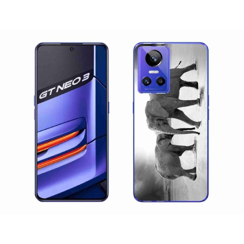Gél borítás mmCase a Realme GT Neo 3 készülékhez - fekete és fehér elefántok