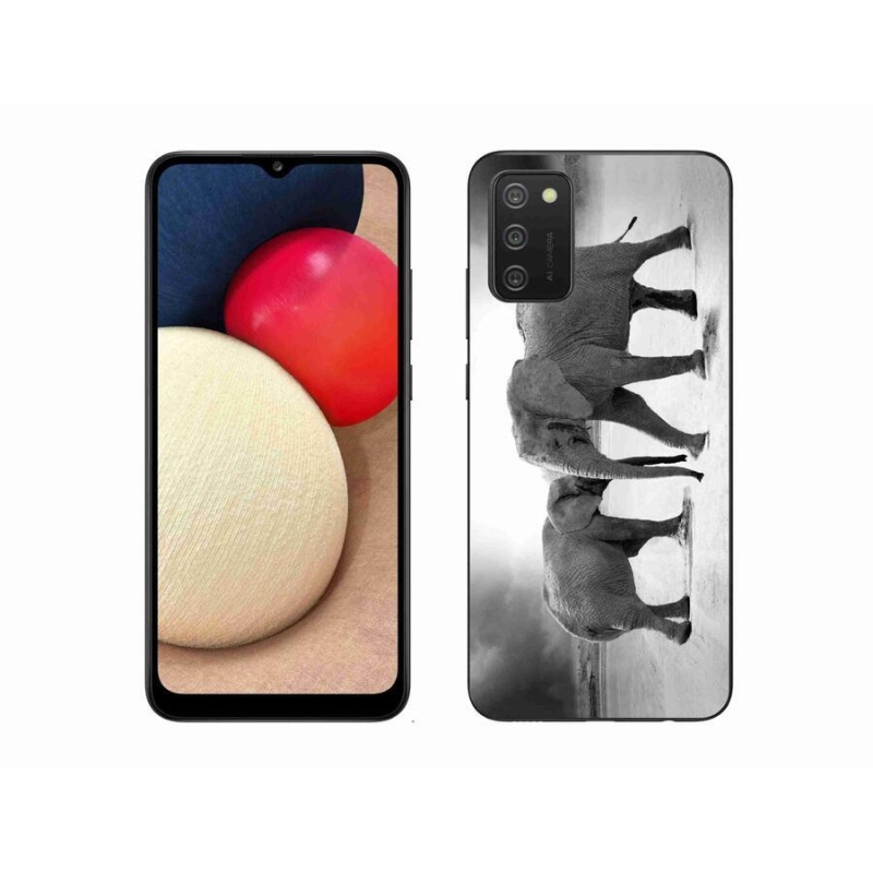 Zselés borítás mmCase Samsung Galaxy A02s (164.2x75.9x9.1mm) - fekete-fehér elefántokhoz