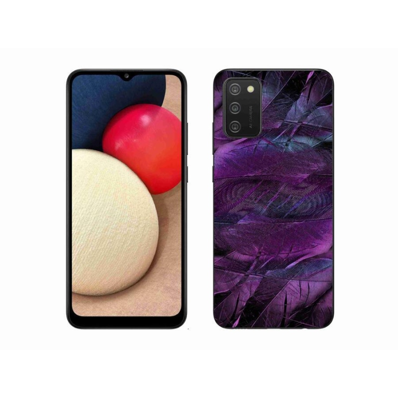 Zselés borítás mmCase Samsung Galaxy A02s (164.2x75.9x9.1mm) - lila tollakkal