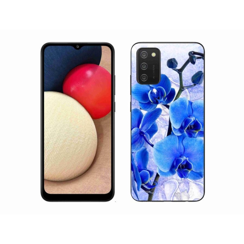 Gél védőhuzat mmCase mobiltelefonhoz Samsung Galaxy A02s (164.2x75.9x9.1mm) - kék virágok