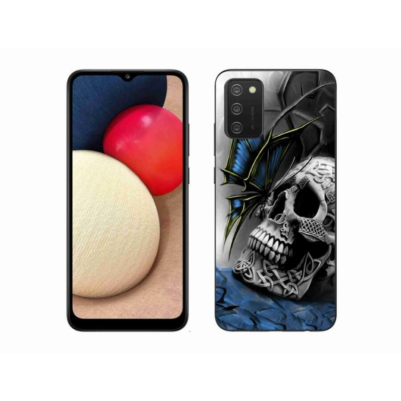 Zselés borítás mmCase mobiltelefonhoz Samsung Galaxy A02s (164.2x75.9x9.1mm) - pillangó és koponya