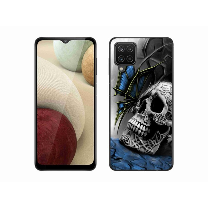 Gél borítás mmCase Samsung Galaxy A12 készülékhez - pillangó és koponya