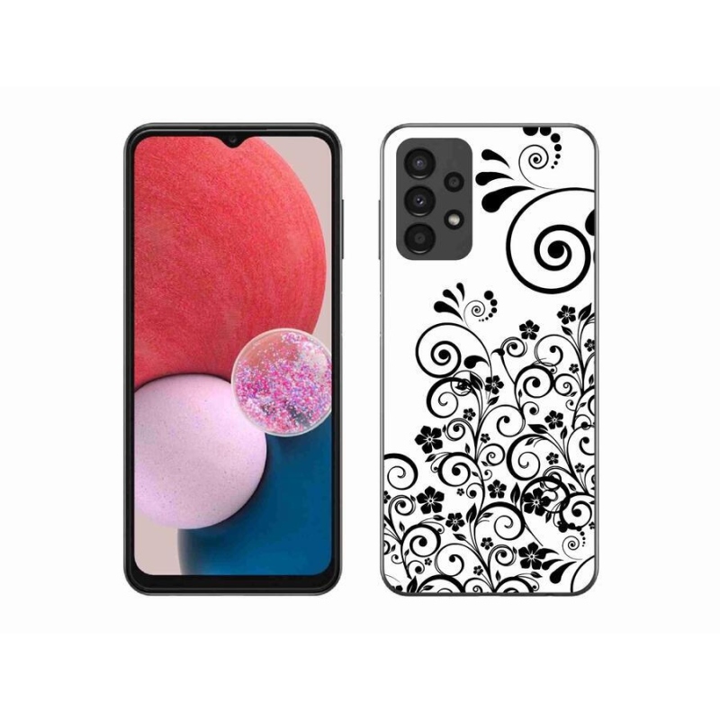 Zselés borítás mmCase Samsung Galaxy A13 4G - fekete és fehér virágmintás borítás Samsung Galaxy A13 4G-hez