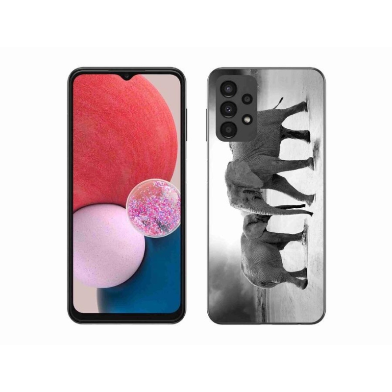 Gél borítás mmCase Samsung Galaxy A13 4G - fekete és fehér elefántokhoz