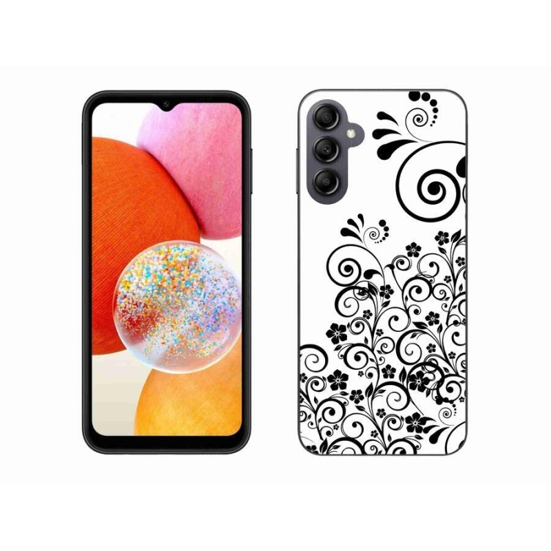 Zselés borítás mmCase Samsung Galaxy A14 4G/5G készülékhez - fekete és fehér virágmintás borítás