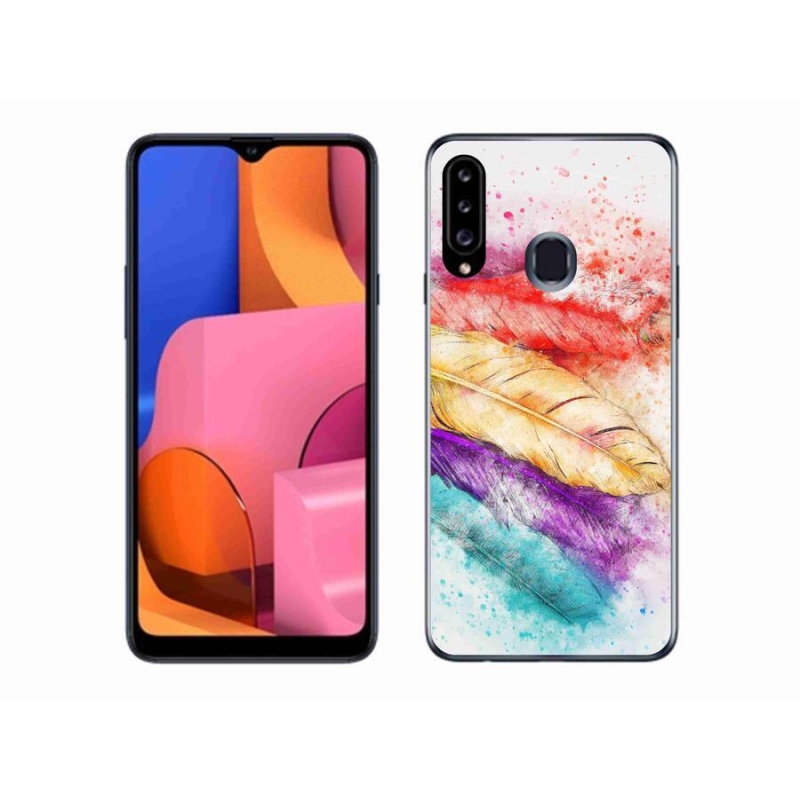 Zselés borítás mmCase Samsung Galaxy A20S készülékhez - színes tollakkal