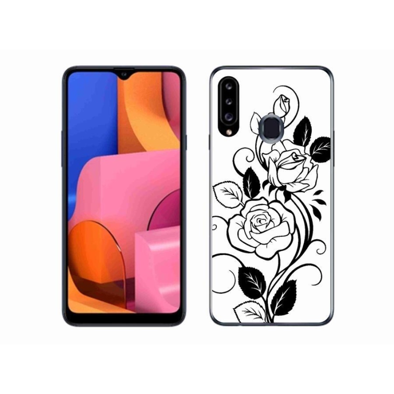 Zselés borítás mmCase Samsung Galaxy A20S készülékhez - fekete és fehér rózsa