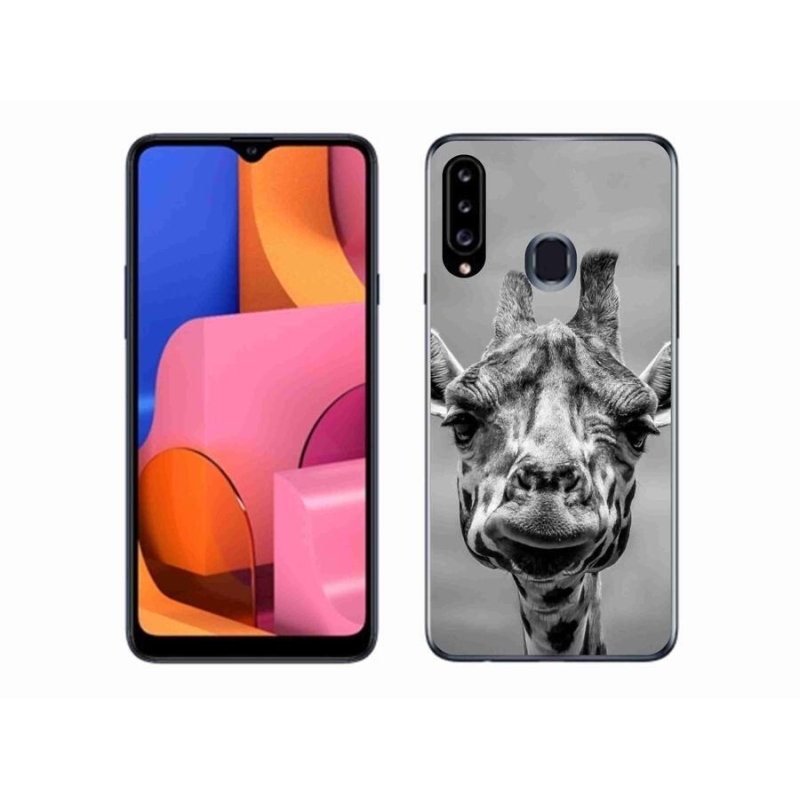 Zselés borítás mmCase Samsung Galaxy A20S készülékhez - fekete-fehér zsiráf