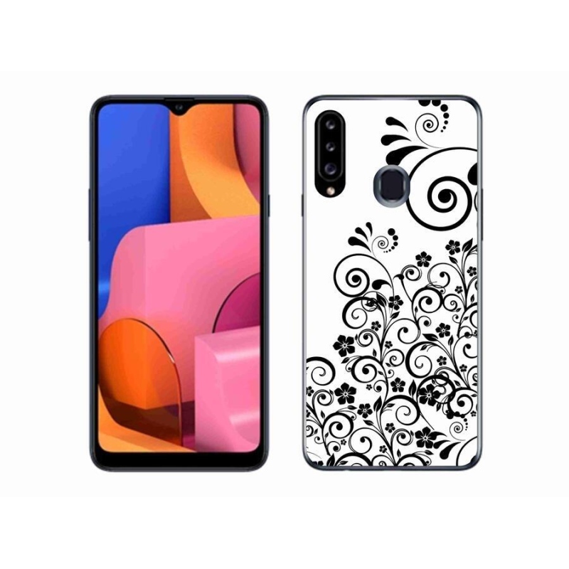 Zselés borítás mmCase Samsung Galaxy A20S készülékhez - fekete-fehér virágminták