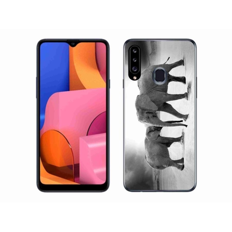 Gél borítás mmCase Samsung Galaxy A20S készülékhez - fekete és fehér elefántok