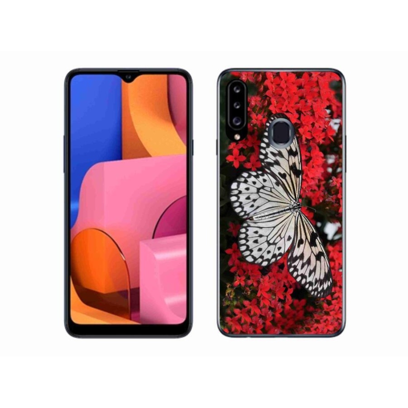 Zselés borítás mmCase Samsung Galaxy A20S - fekete-fehér pillangó 1