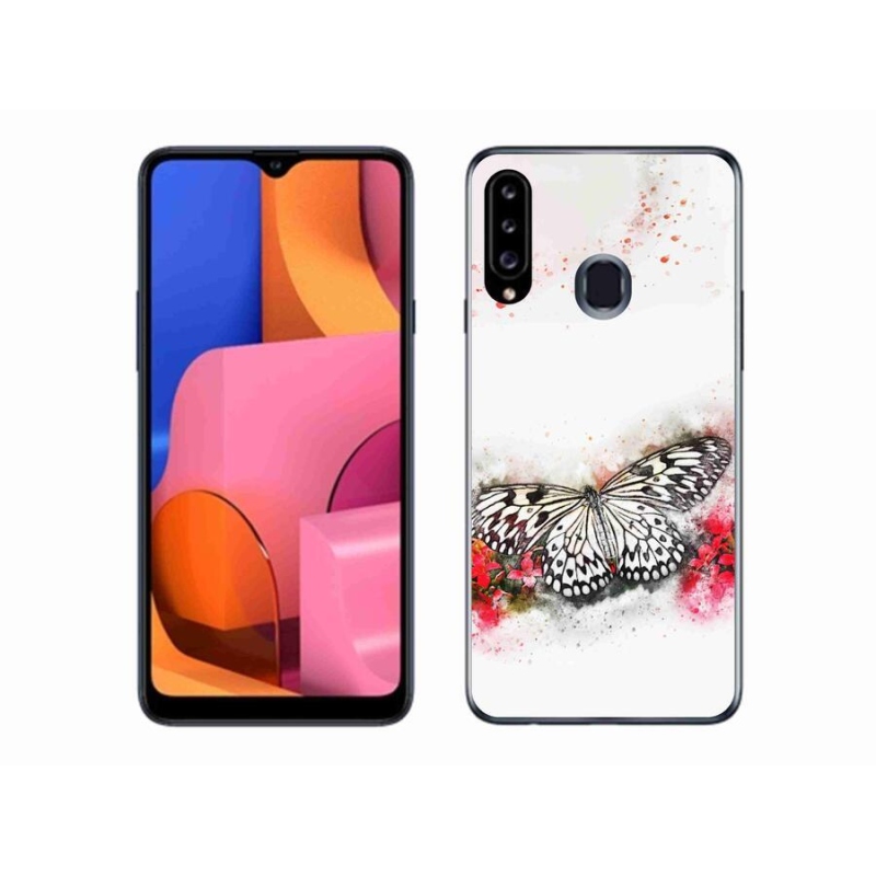 Zselés borítás mmCase Samsung Galaxy A20S készülékhez - fekete-fehér pillangó