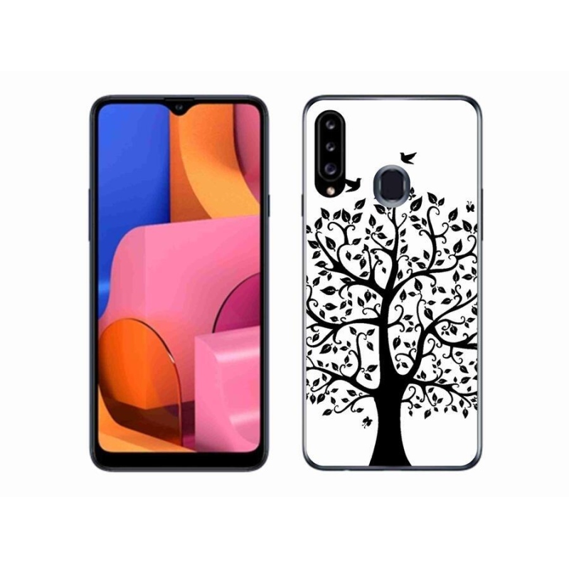 Zselés borítás mmCase Samsung Galaxy A20S készülékhez - fekete-fehér fa