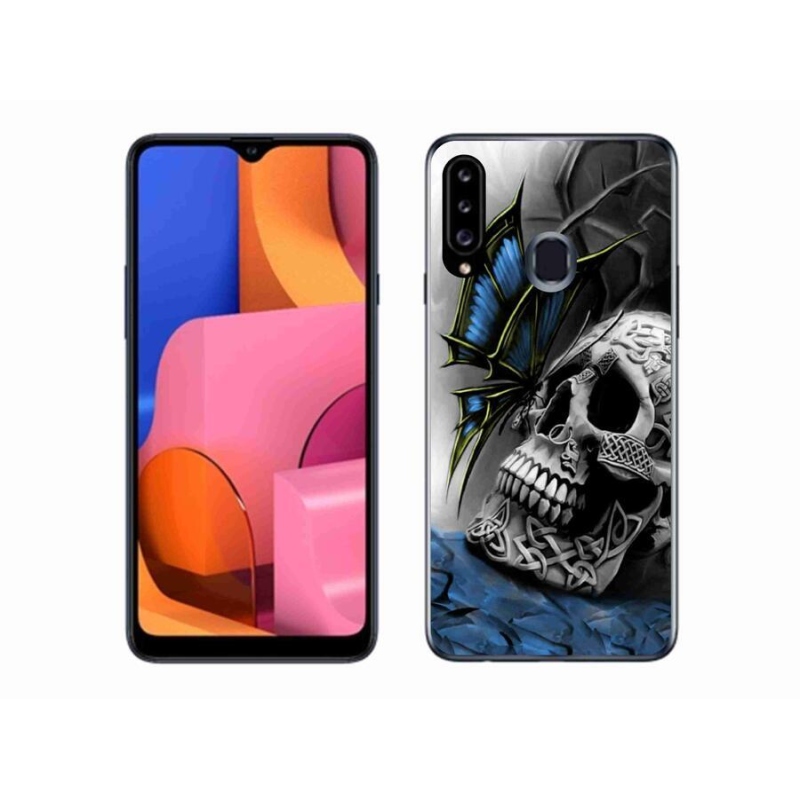 Gél borítás mmCase Samsung Galaxy A20s készülékhez - pillangó és koponya