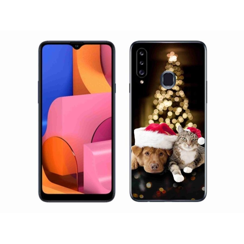 Gél borítás mmCase Samsung Galaxy A20s készülékhez - Karácsonyi kutya és macska