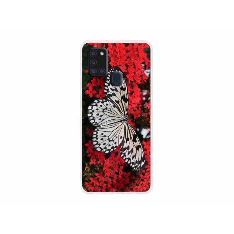 Zselés borítás mmCase Samsung Galaxy A21s készülékhez - fekete-fehér pillangó 1