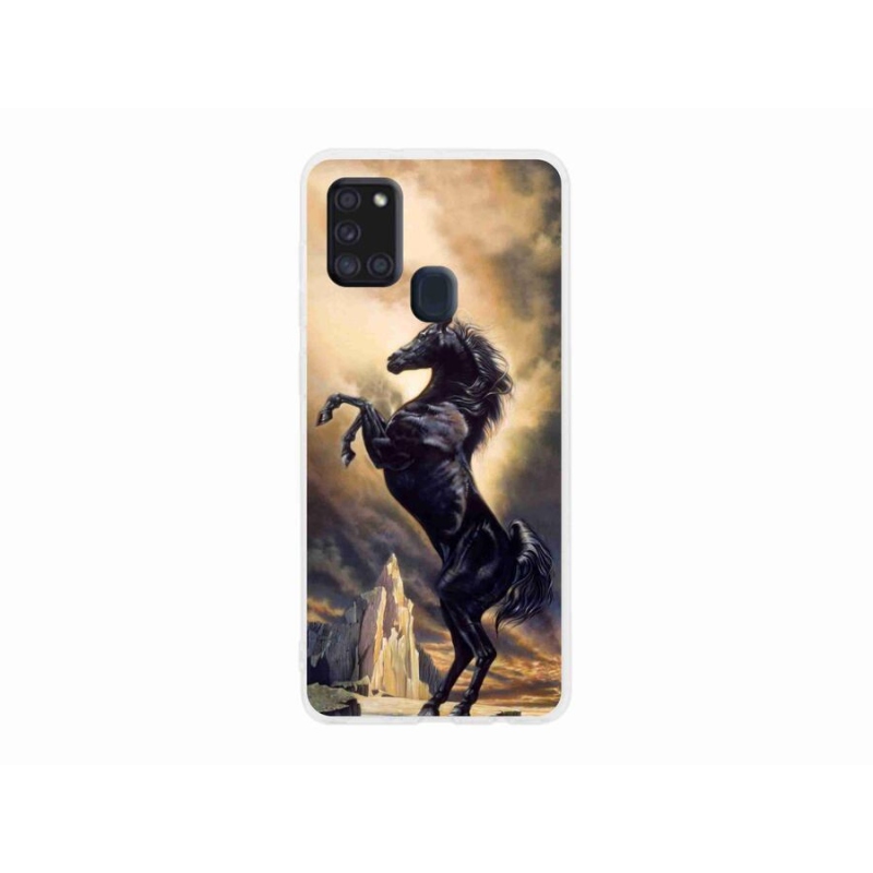 Zselés borítás mmCase Samsung Galaxy A21s készülékhez - fekete rajzfilm ló