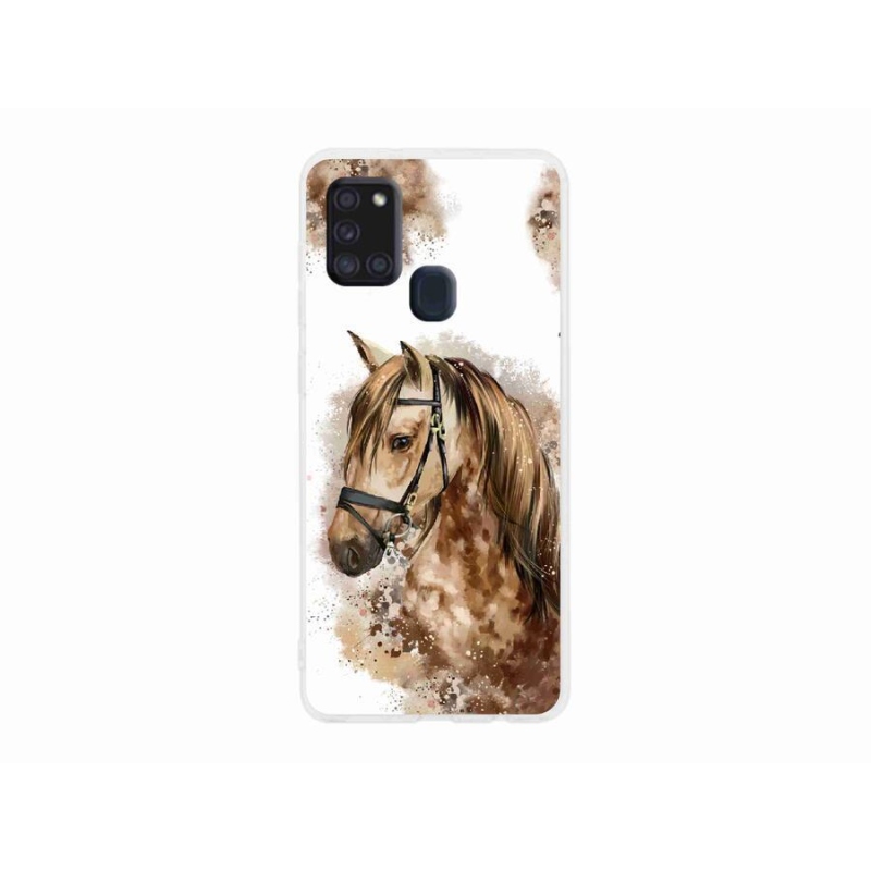 Zselés borítás mmCase Samsung Galaxy A21s készülékhez - barna rajzfilm ló