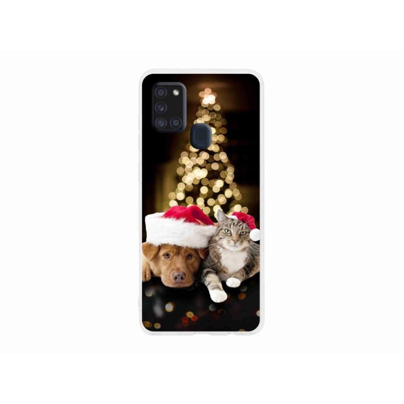 Gél borító mmCase Samsung Galaxy A21s készülékhez - Karácsonyi kutya és macska
