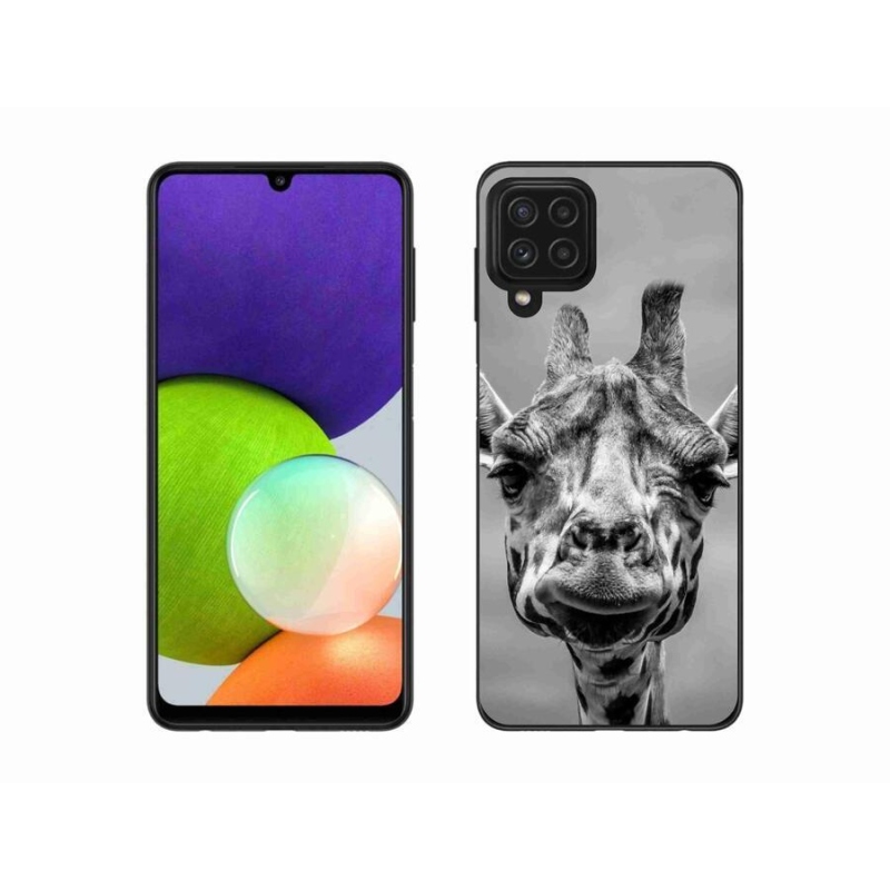 Zselés borítás mmCase Samsung Galaxy A22 4G - fekete-fehér zsiráfhoz