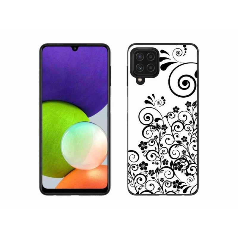 Zselés borítás mmCase Samsung Galaxy A22 4G - fekete és fehér virágmintás borítás Samsung Galaxy A22 4G-hez