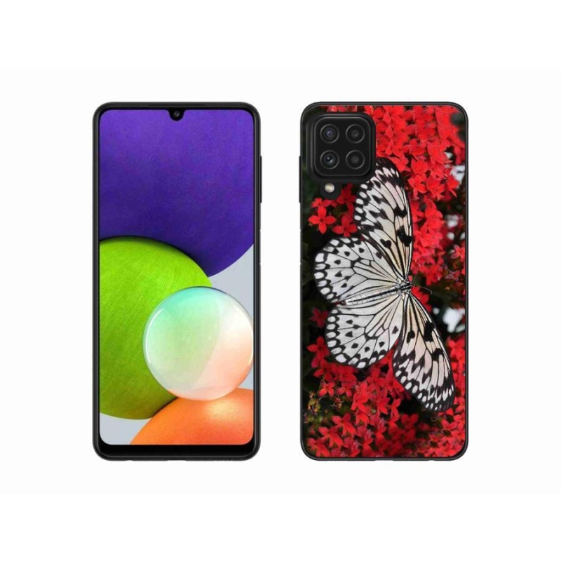 Gél védőhuzat mmCase Samsung Galaxy A22 4G - fekete-fehér pillangó 1