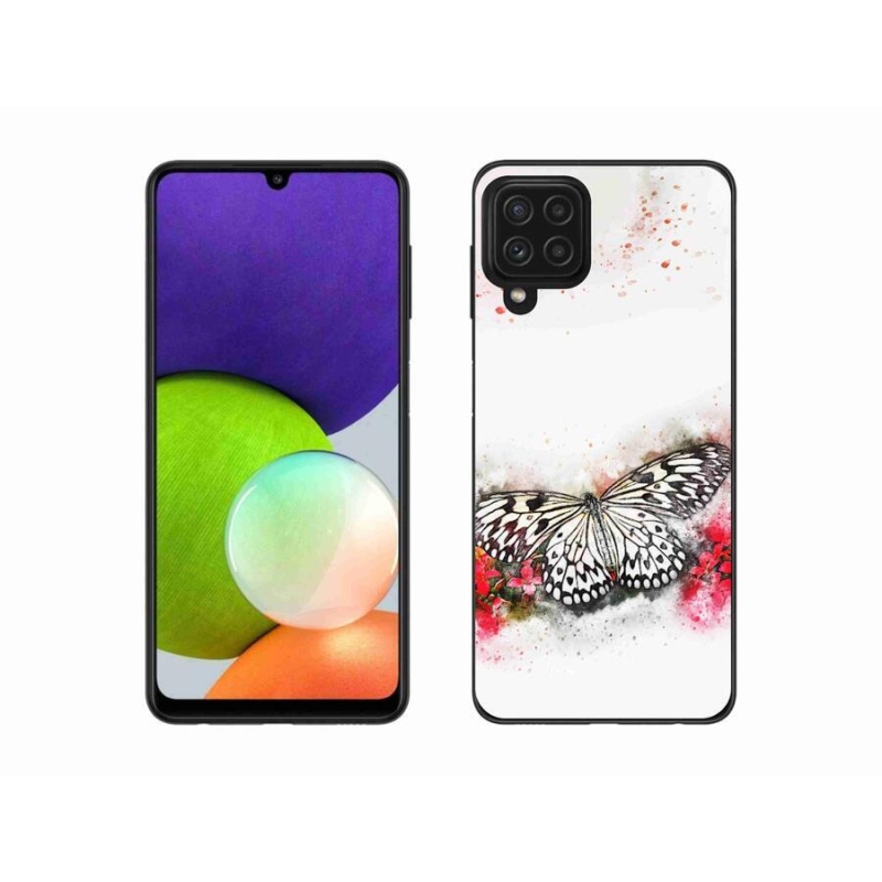 Zselés borítás mmCase Samsung Galaxy A22 4G - fekete-fehér pillangóhoz