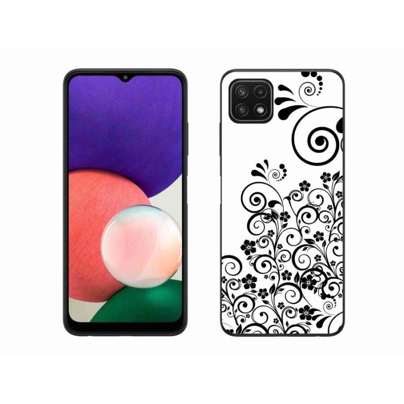 Zselés borítás mmCase Samsung Galaxy A22 5G - fekete és fehér virágmintás borítás Samsung Galaxy A22 5G-hez