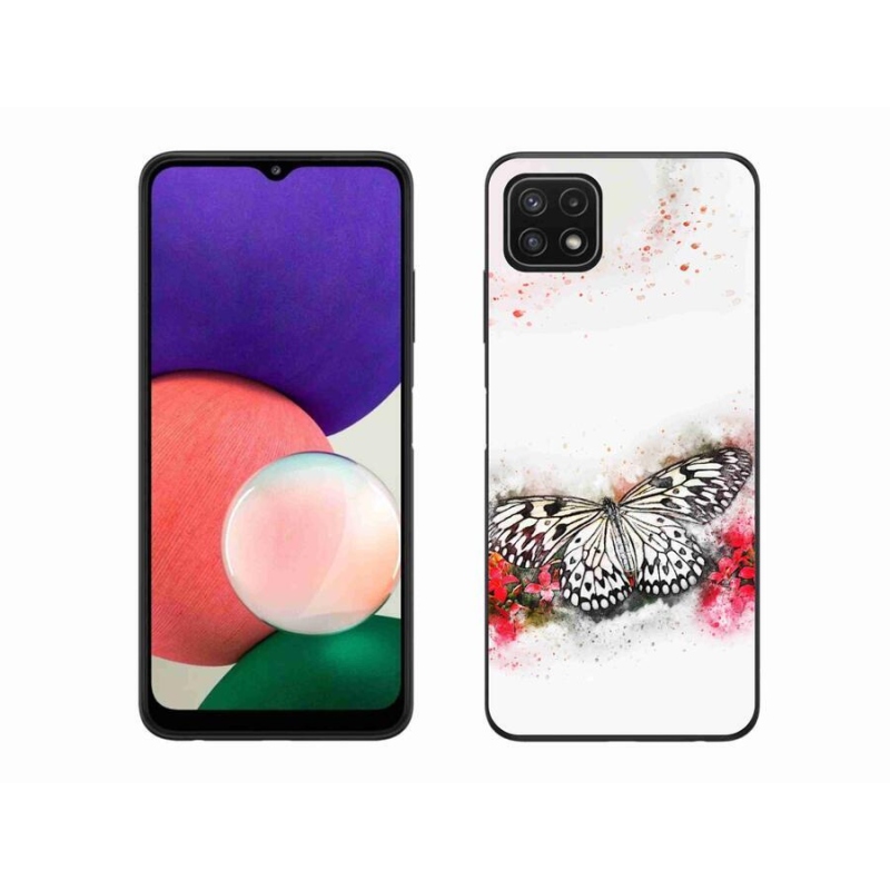Zselés borítás mmCase Samsung Galaxy A22 5G - fekete-fehér pillangóhoz