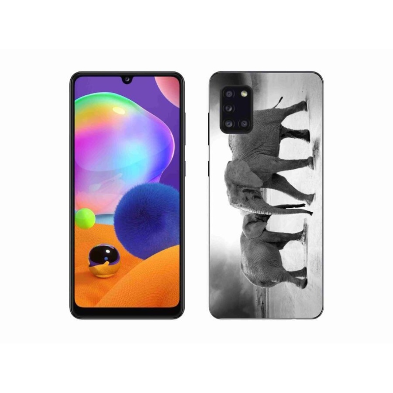 Gél borítás mmCase Samsung Galaxy A31 készülékhez - fekete és fehér elefántok
