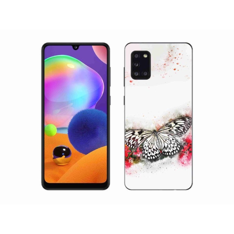 Zselés borítás mmCase Samsung Galaxy A31 készülékhez - fekete-fehér pillangó